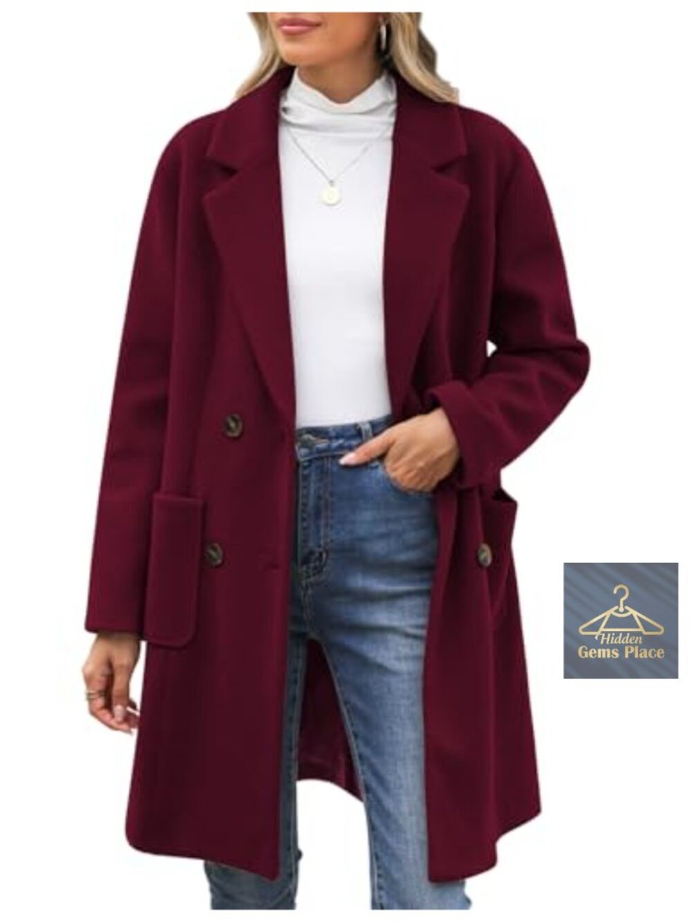Women's Wool Blend Double Breasted Notch Lapel Pea Coat Trench
